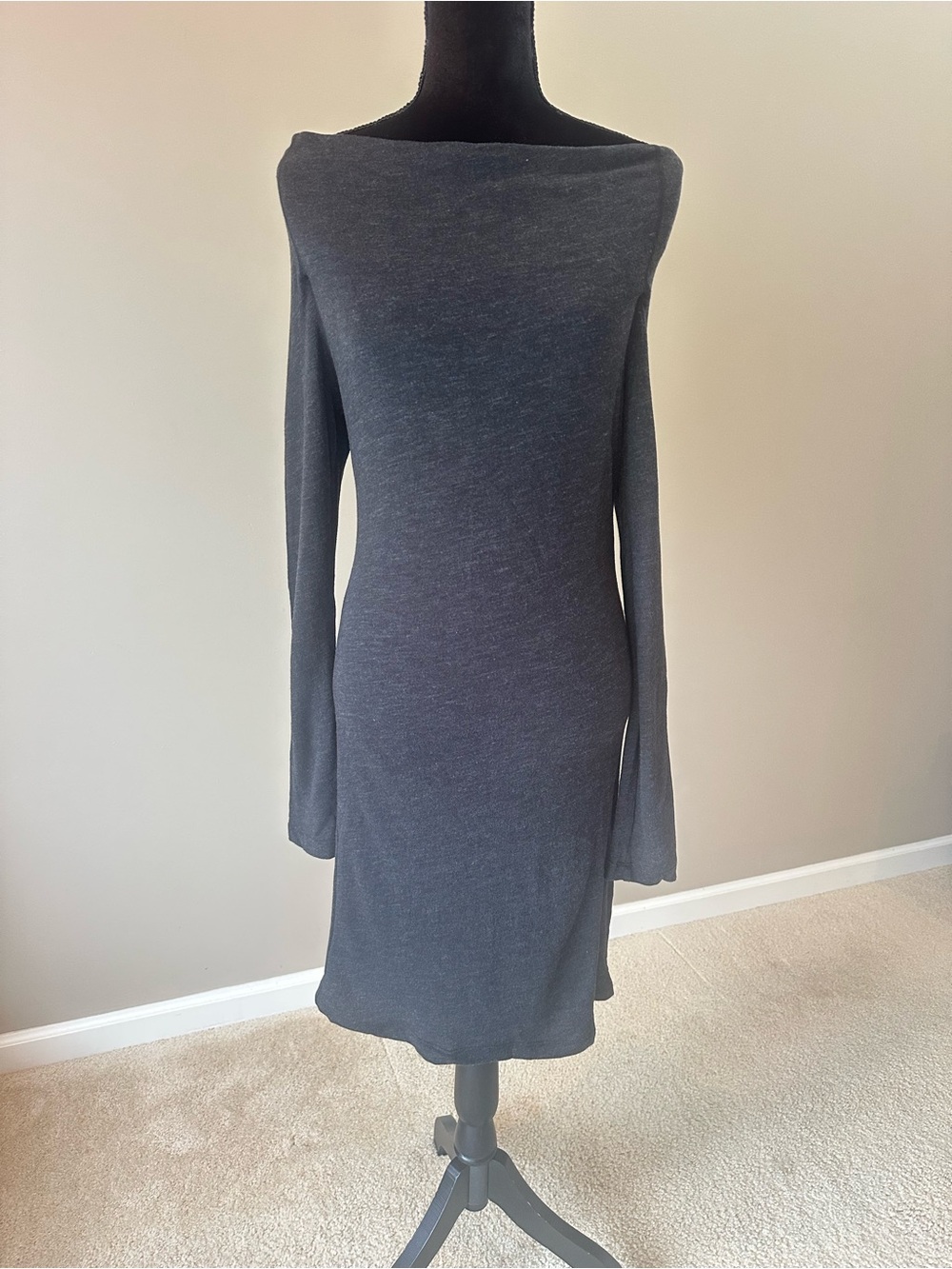 James Perse Off-Shoulder Long Sleeve Dress - Charcoal Size 1